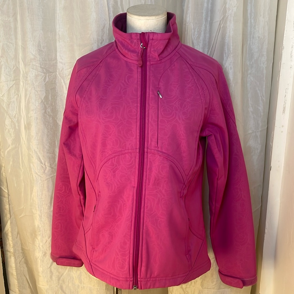 EUC Double Diamond pink w/swirl design waterproof fleece lined jacket size Sm